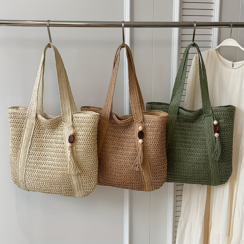 Chic Woven Fringe Tote Large Versatile Shoulder Bag for Summer