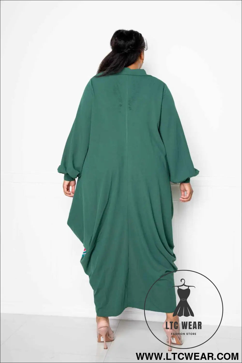 Print Drapy Shirt Maxi Dress