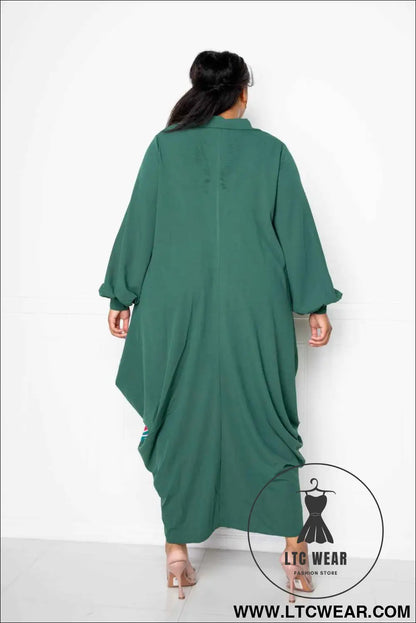 Print Drapy Shirt Maxi Dress