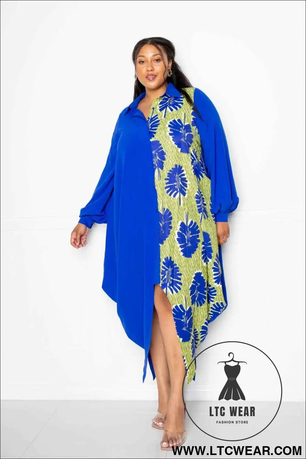 Print Drapy Shirt Maxi Dress