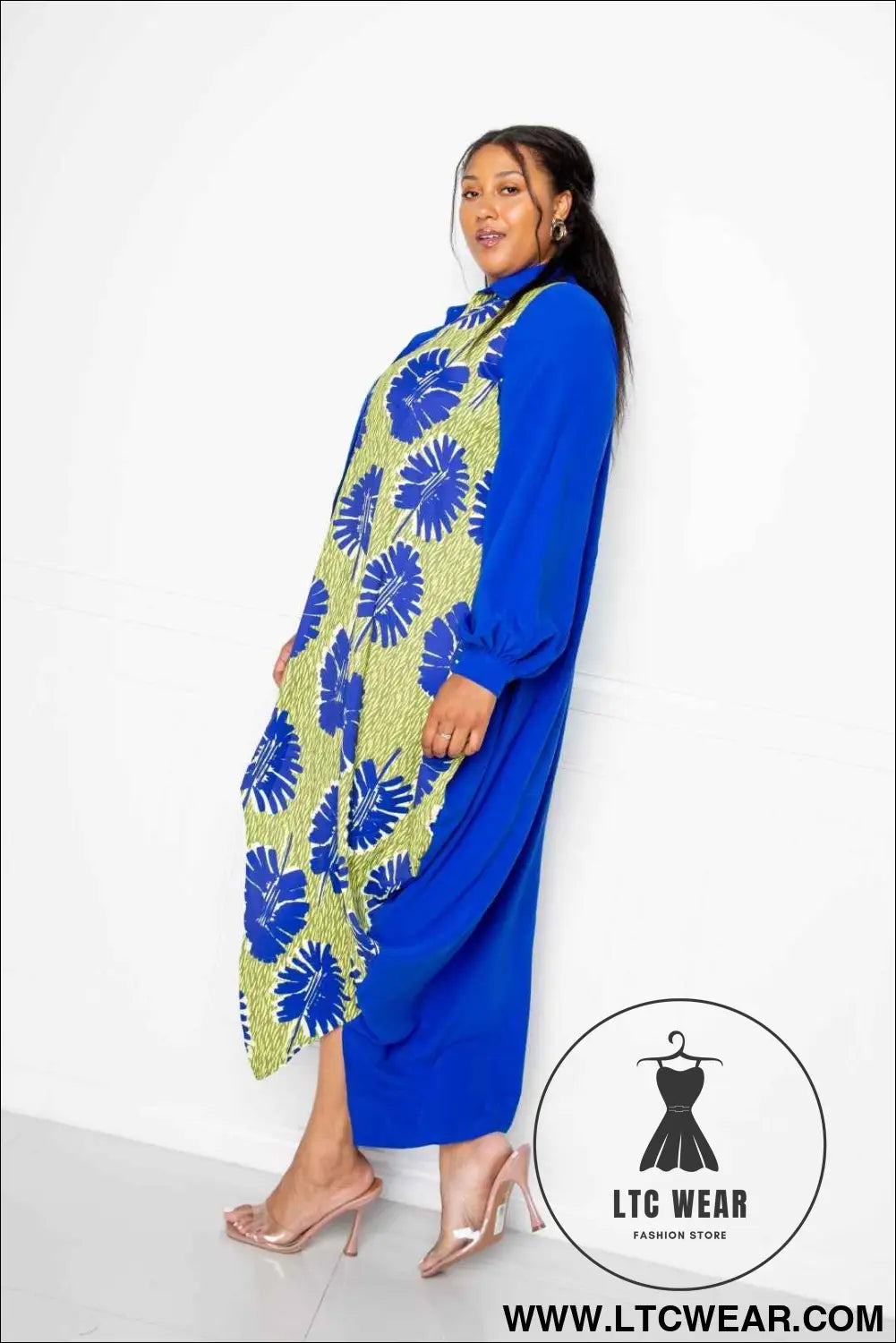 Print Drapy Shirt Maxi Dress