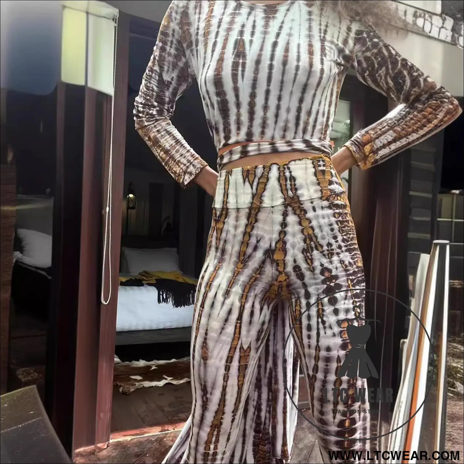 Printed long pants with burnout pattern slim fit fashion style long trousers