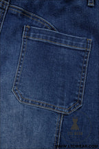 Prussian blue drawstring seam detail raw hem wide leg jeans - jeans