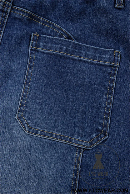 Prussian blue drawstring seam detail raw hem wide leg jeans - jeans