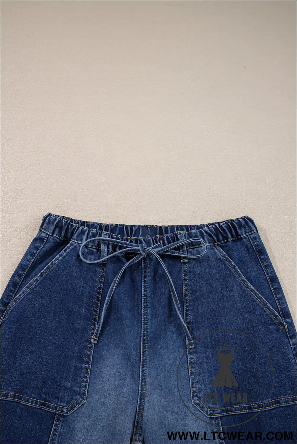 Prussian blue drawstring seam detail raw hem wide leg jeans - jeans