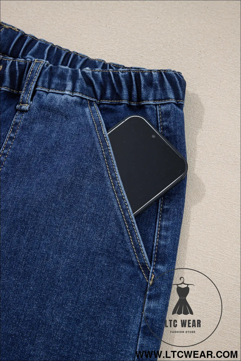 Prussian blue drawstring seam detail raw hem wide leg jeans - jeans