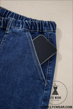 Prussian blue drawstring seam detail raw hem wide leg jeans - jeans