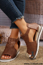 Pu cutout buckle strap platform slides shoes - brown / 37 / 100% pvc - sandals