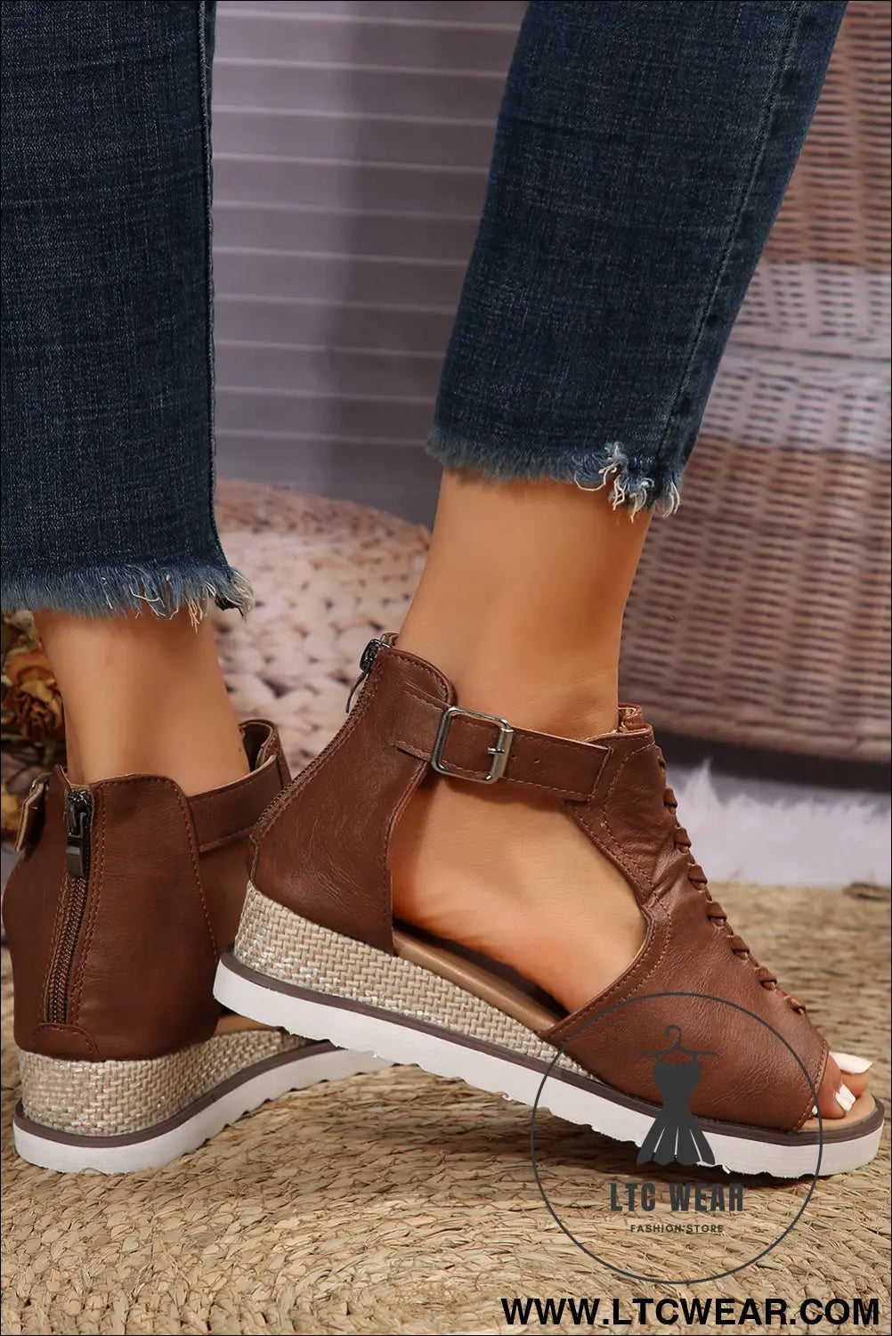 Pu cutout buckle strap platform slides shoes - sandals