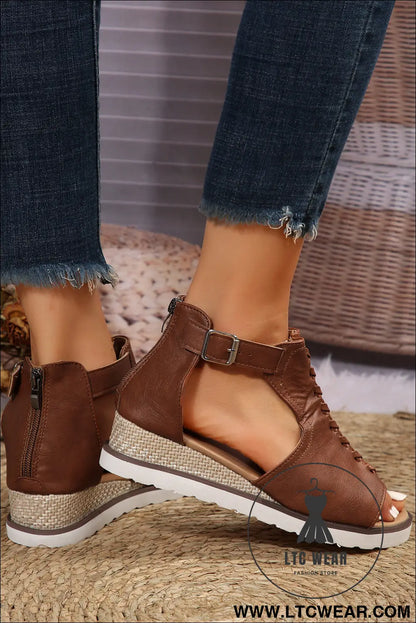 Pu cutout buckle strap platform slides shoes - sandals