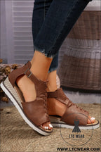 Pu cutout buckle strap platform slides shoes - sandals