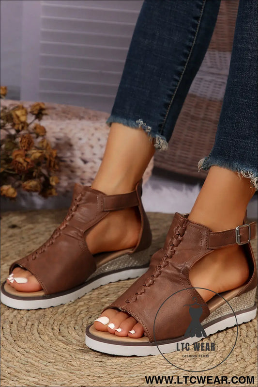 Pu cutout buckle strap platform slides shoes - sandals