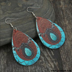 Pu leather iron hook teardrop earrings