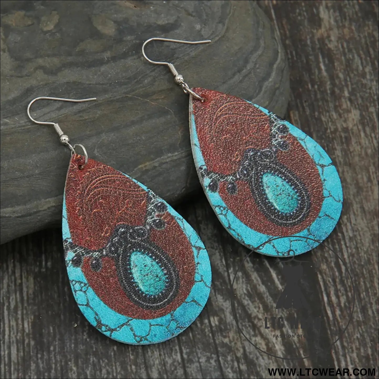 Pu leather iron hook teardrop earrings