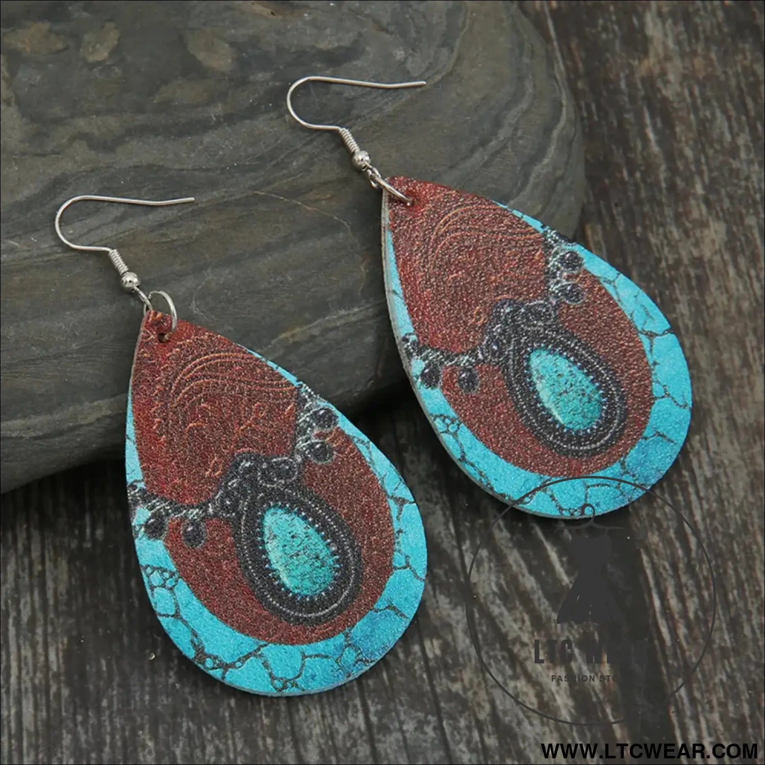 Pu leather iron hook teardrop earrings