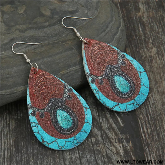 Pu leather iron hook teardrop earrings