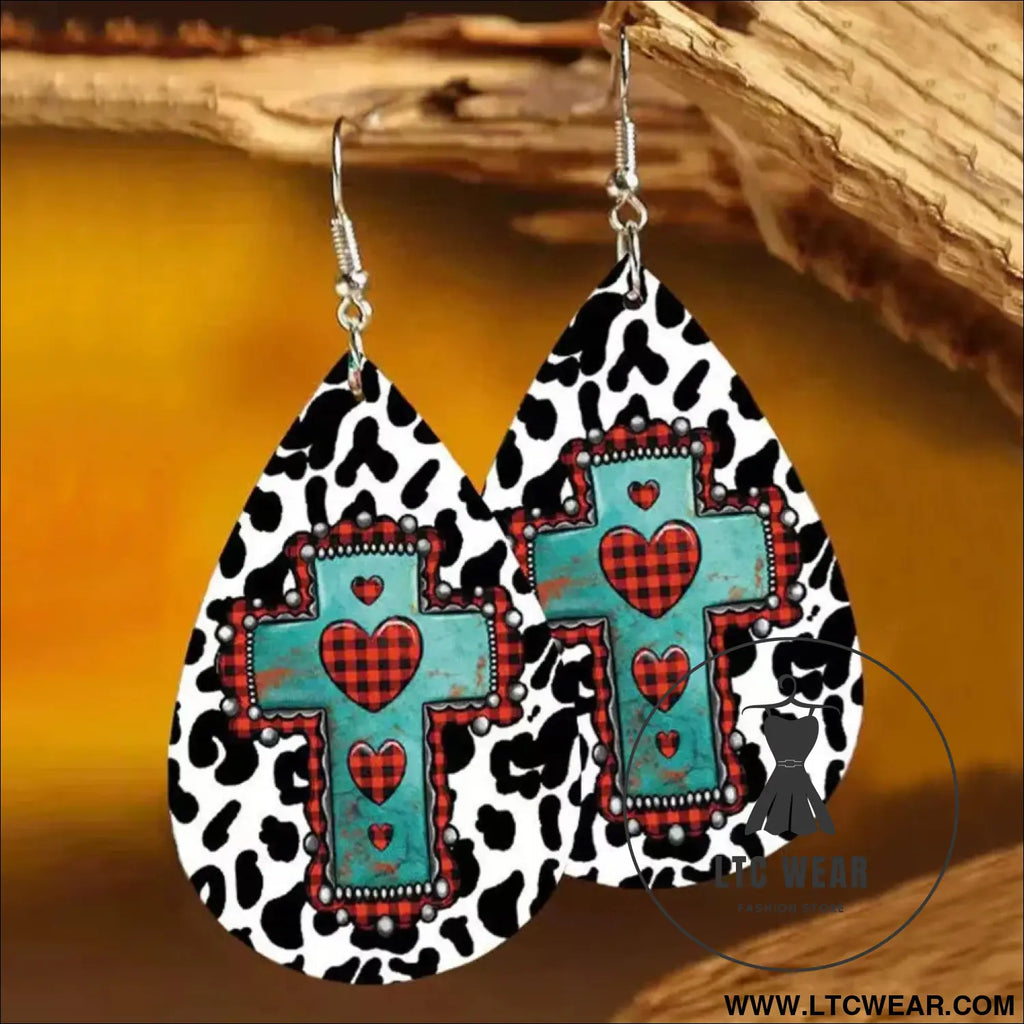 Pu leather iron hook teardrop earrings - style a / one size