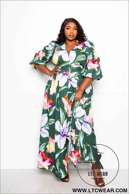 Puff Sleeve Button Front Dress