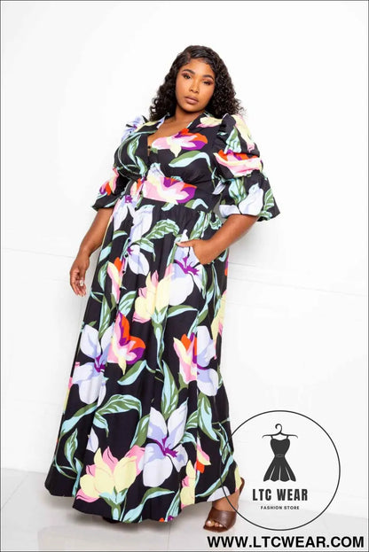Puff Sleeve Button Front Dress