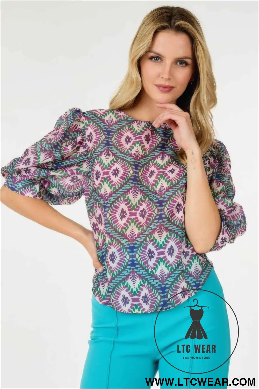 Puff Sleeve Multi-print Top