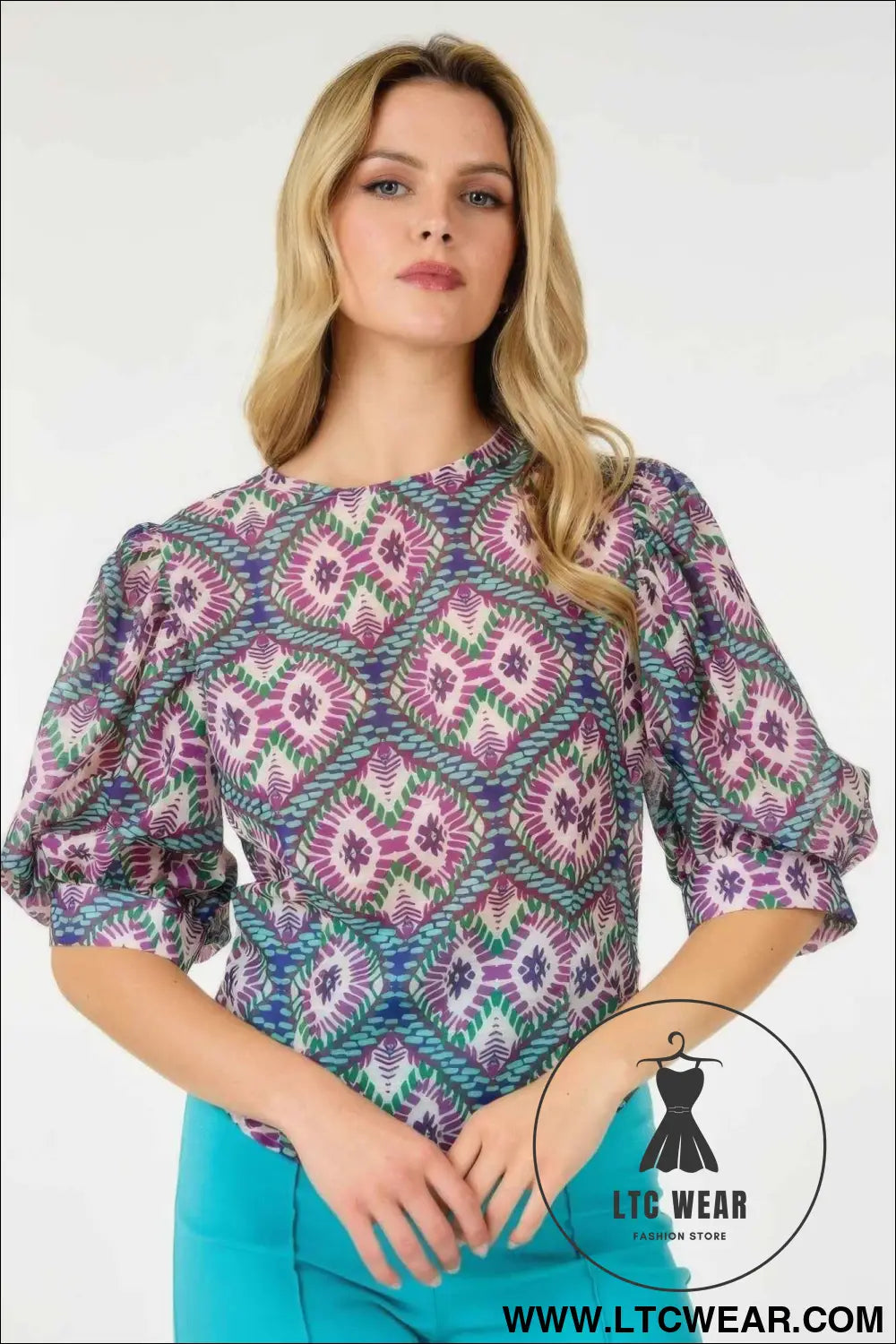 Puff Sleeve Multi-print Top