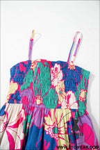 Purple floral print shirred spaghetti strap loose maxi dress - floral dresses