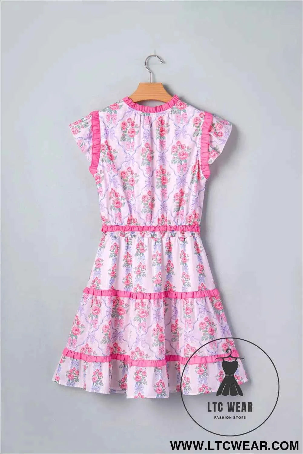 Purple Tiered Ruffles Sleeveless Summer Floral Dress