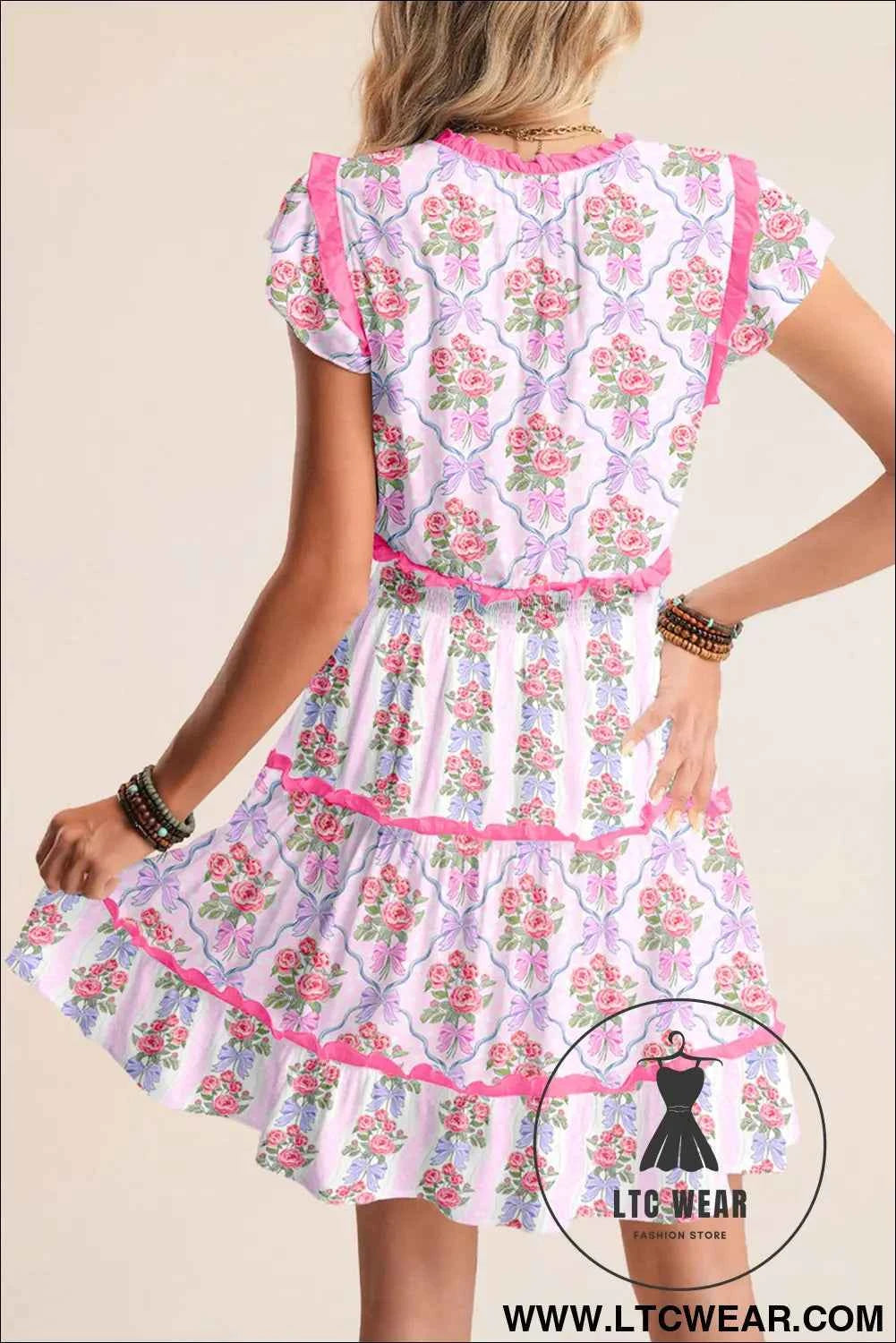 Purple Tiered Ruffles Sleeveless Summer Floral Dress