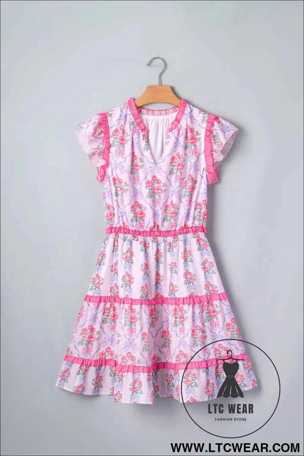 Purple Tiered Ruffles Sleeveless Summer Floral Dress