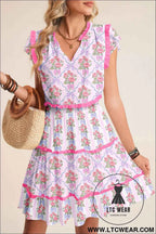 Purple Tiered Ruffles Sleeveless Summer Floral Dress