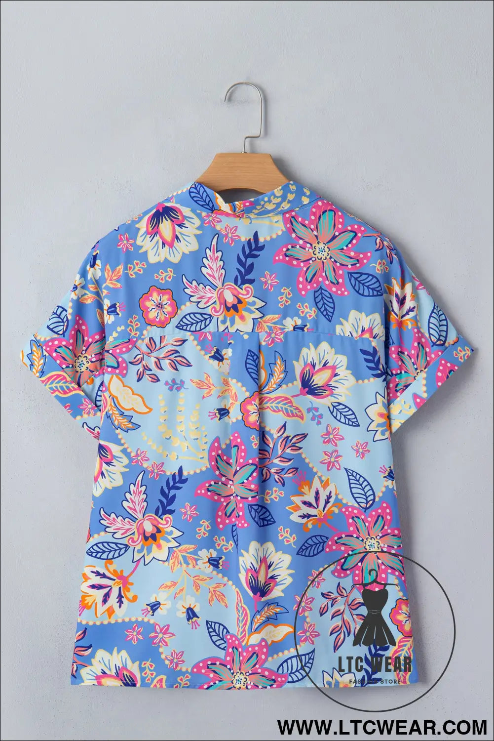 Purple Vacation Floral Print V Neck Short Sleeve Blouse - L.T.C Wear Online Fashion Store