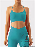Quick drying yoga clothes for training and running sports underwear - teal / s