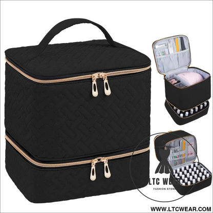 Quilted DualCompartment Makeup  Nail Polish Organizer Bag