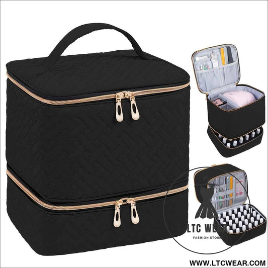 Quilted DualCompartment Makeup  Nail Polish Organizer Bag