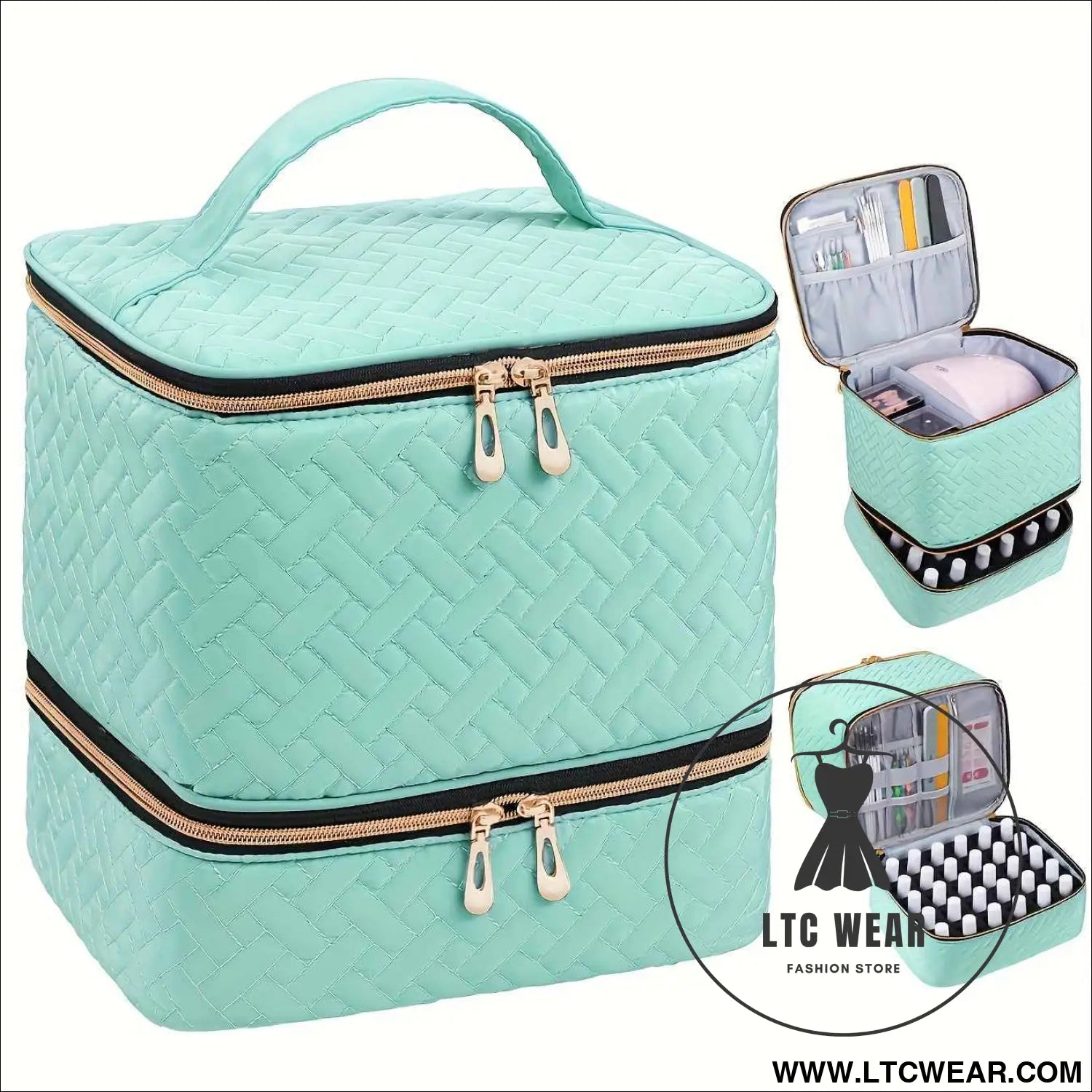 Quilted DualCompartment Makeup  Nail Polish Organizer Bag