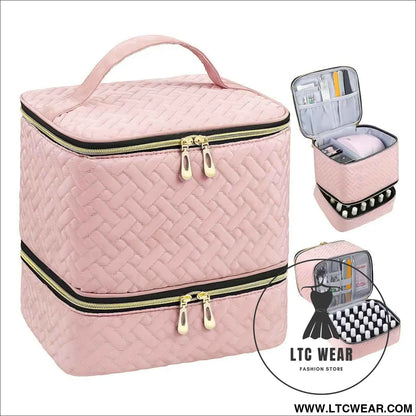 Quilted DualCompartment Makeup  Nail Polish Organizer Bag