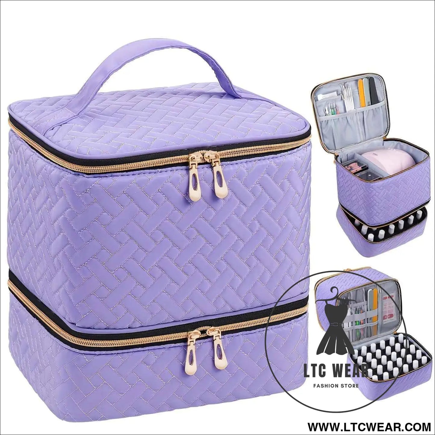 Quilted DualCompartment Makeup  Nail Polish Organizer Bag