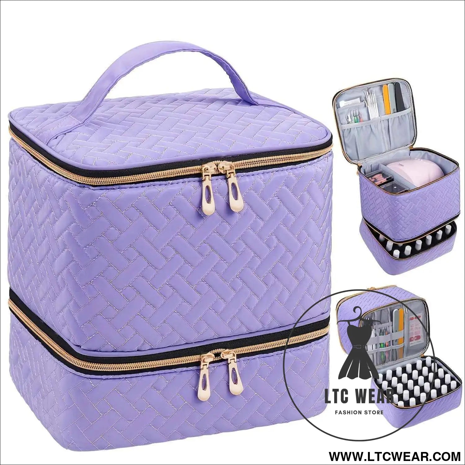 Quilted DualCompartment Makeup  Nail Polish Organizer Bag