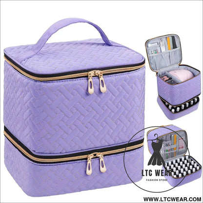 Quilted DualCompartment Makeup  Nail Polish Organizer Bag