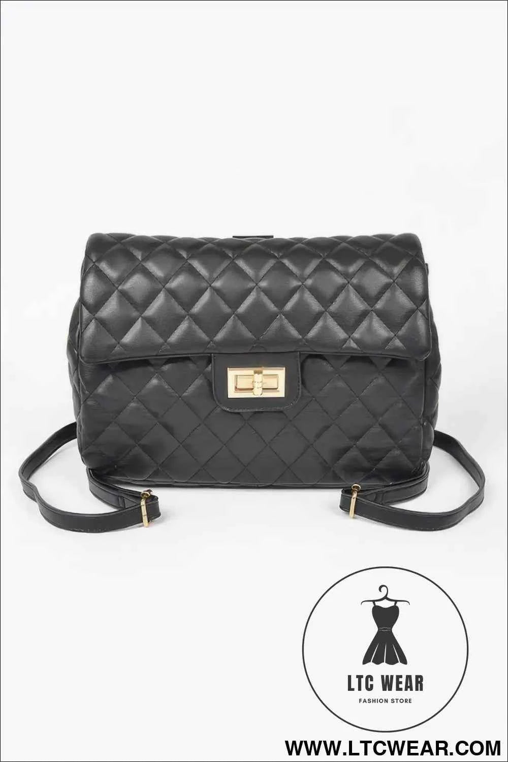 Quilted Faux Leather Backpack with Flap Closure