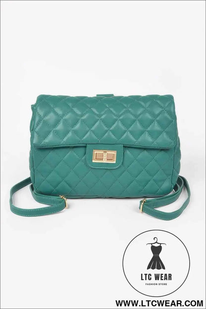Quilted Faux Leather Backpack with Flap Closure