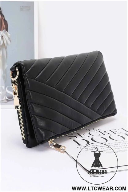 Quilted Faux Leather Half Folded Cltuch