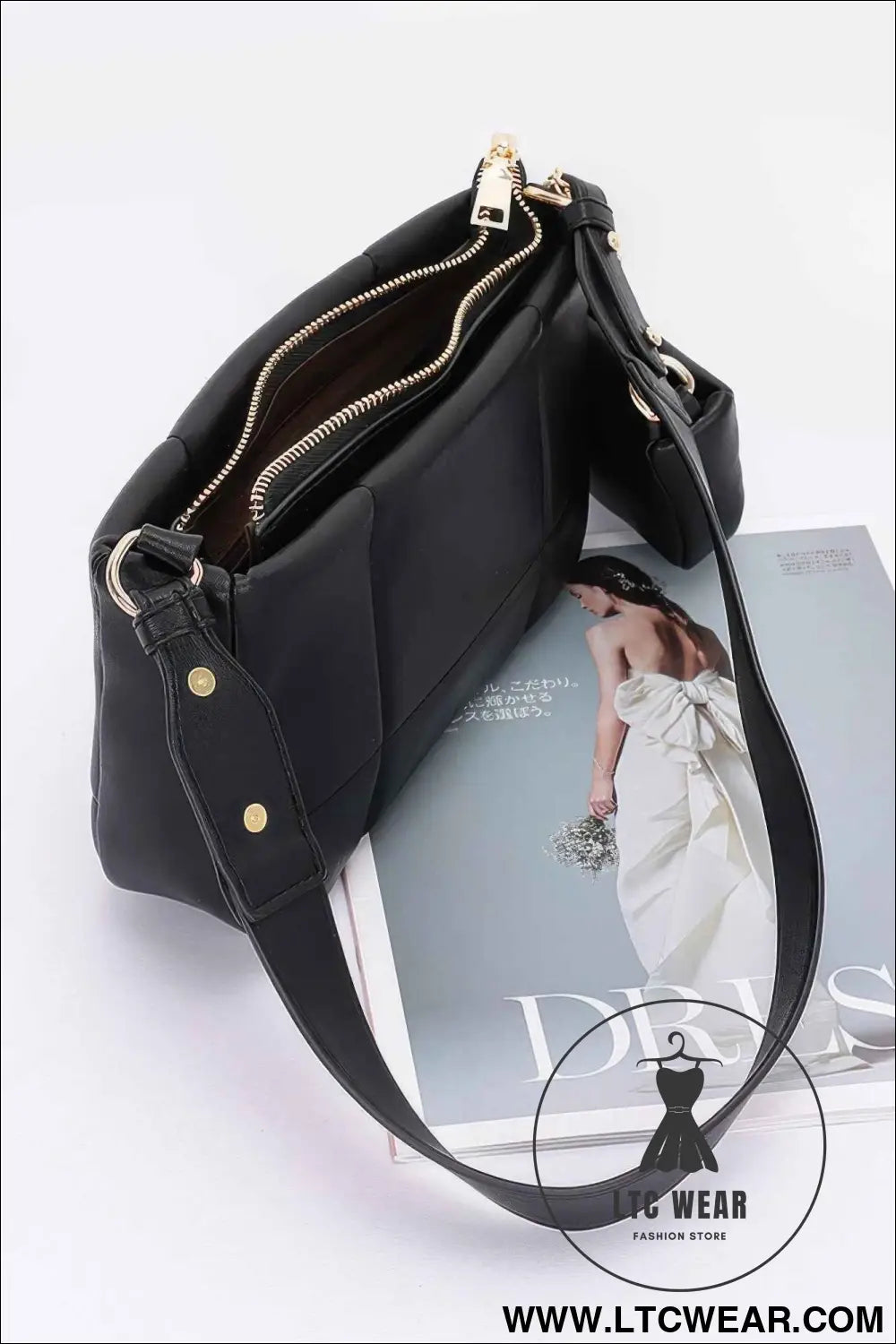 Quilted Faux Leather Shoulder Bag W/ Airpod Bag