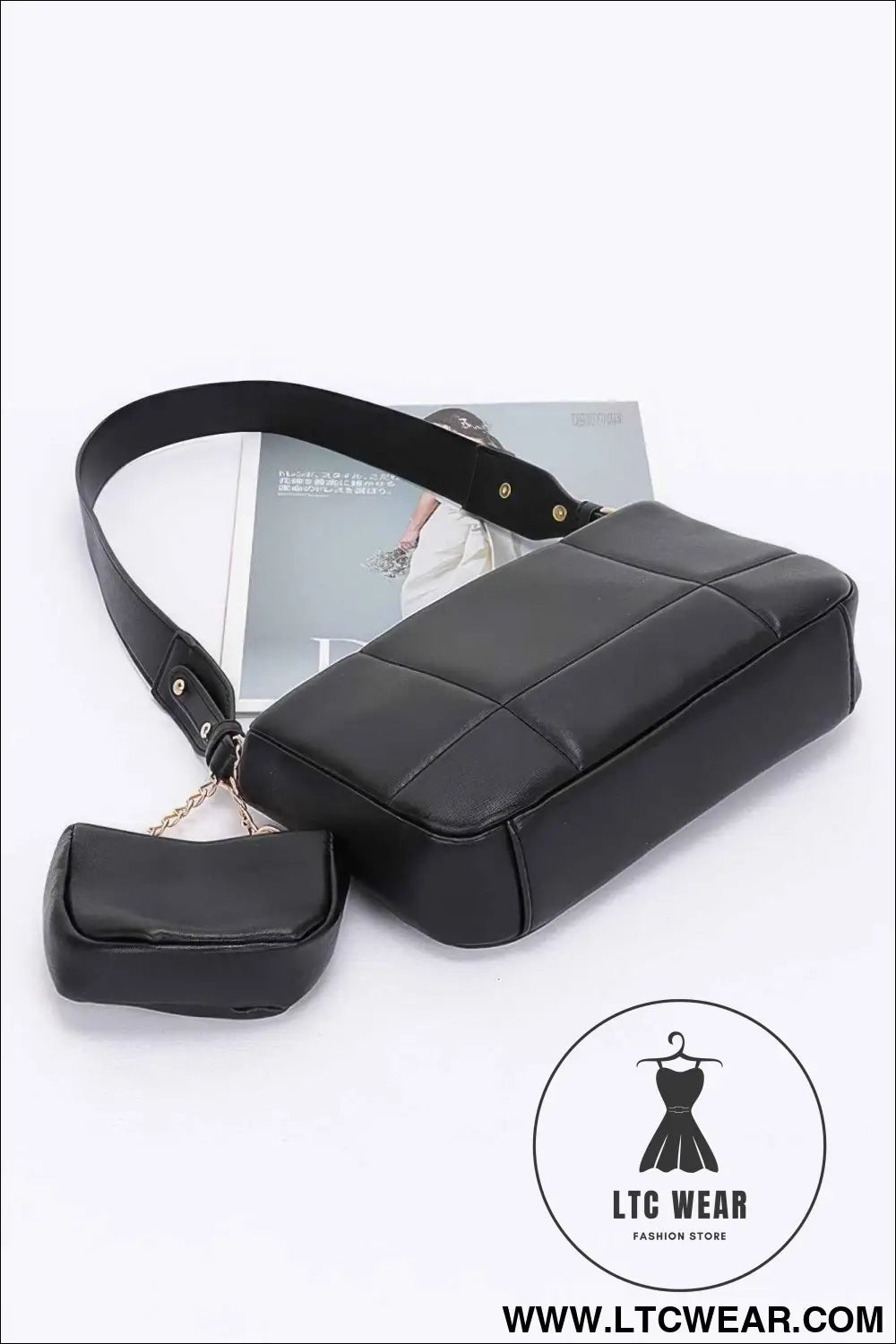 Quilted Faux Leather Shoulder Bag W/ Airpod Bag