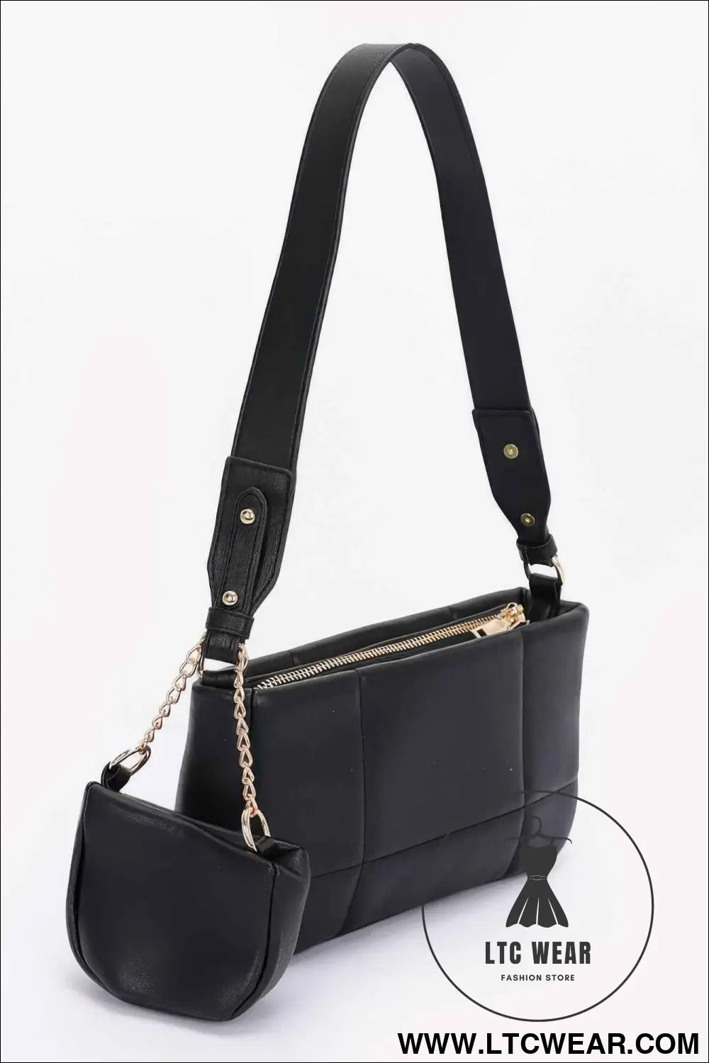 Quilted Faux Leather Shoulder Bag W/ Airpod Bag