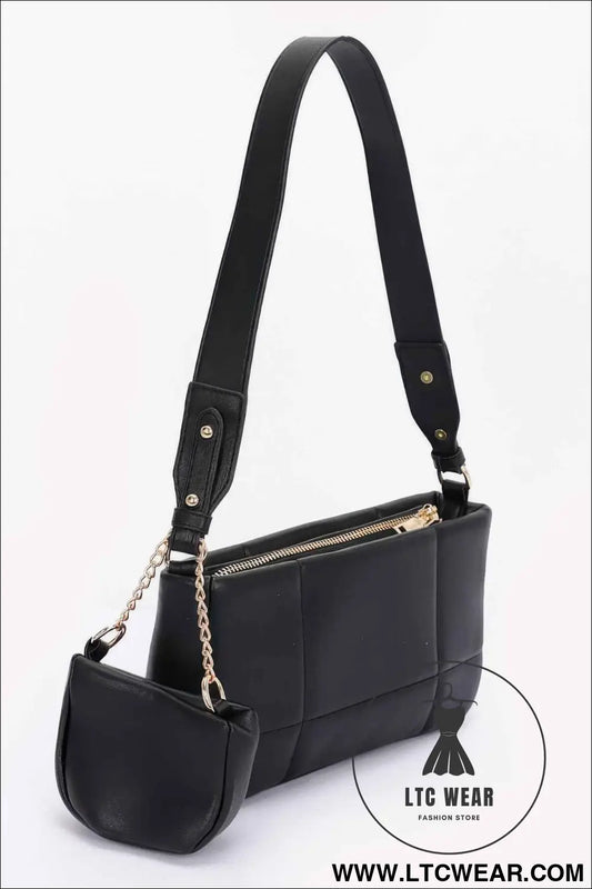 Quilted Faux Leather Shoulder Bag W/ Airpod Bag