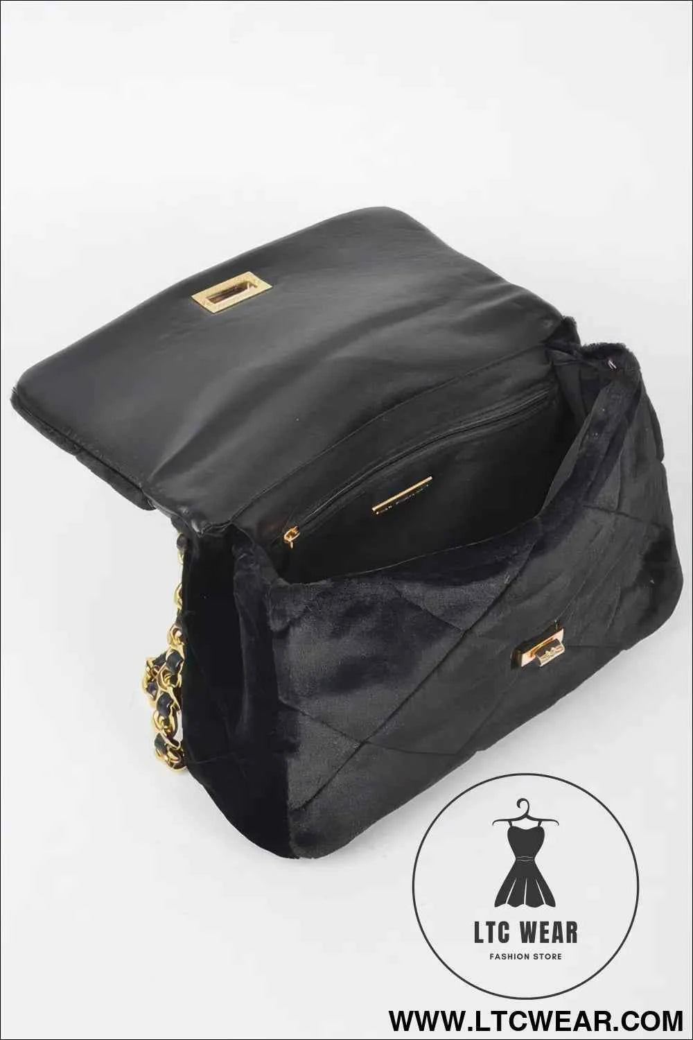 Quilted Fur Chain Flap Clutch - Stylish Quilted Fur Clutch Handbag
