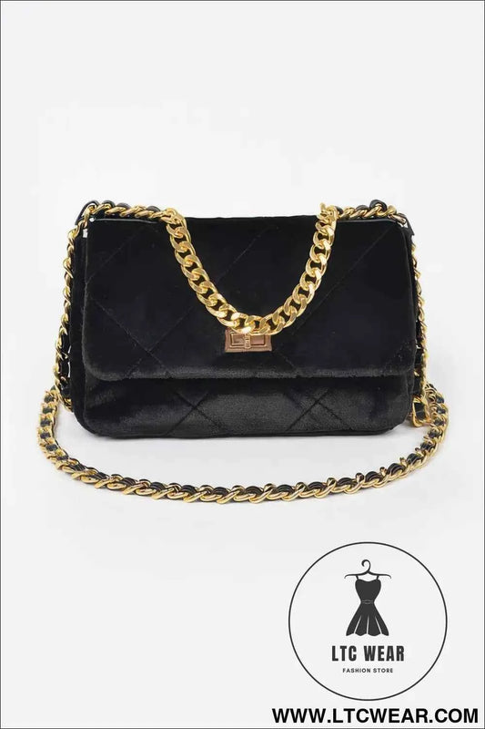 Quilted Fur Chain Flap Clutch - Stylish Quilted Fur Clutch Handbag