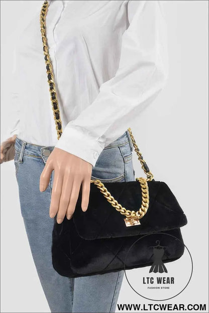 Quilted Fur Chain Flap Clutch - Stylish Quilted Fur Clutch Handbag
