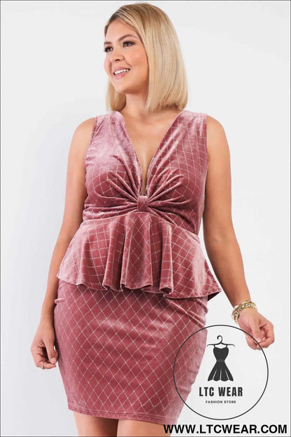 Quilted Glitter Print Sleeveless Bow Gathered Plunging V-neck Flare Hem Fitted Mini Dress